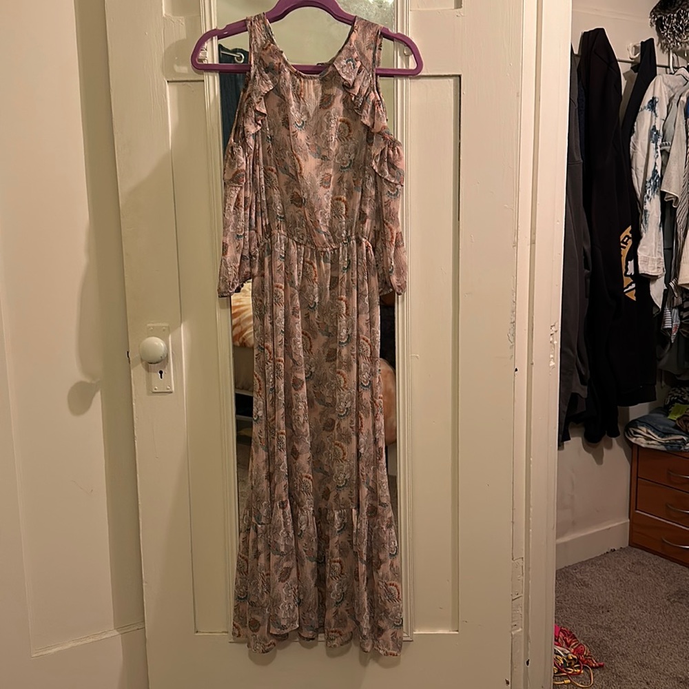 Chiffon floral ruffle detail midi dress